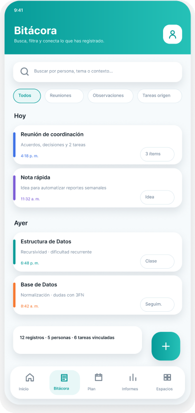Bitácora: registro cronológico de notas y entradas del diario.